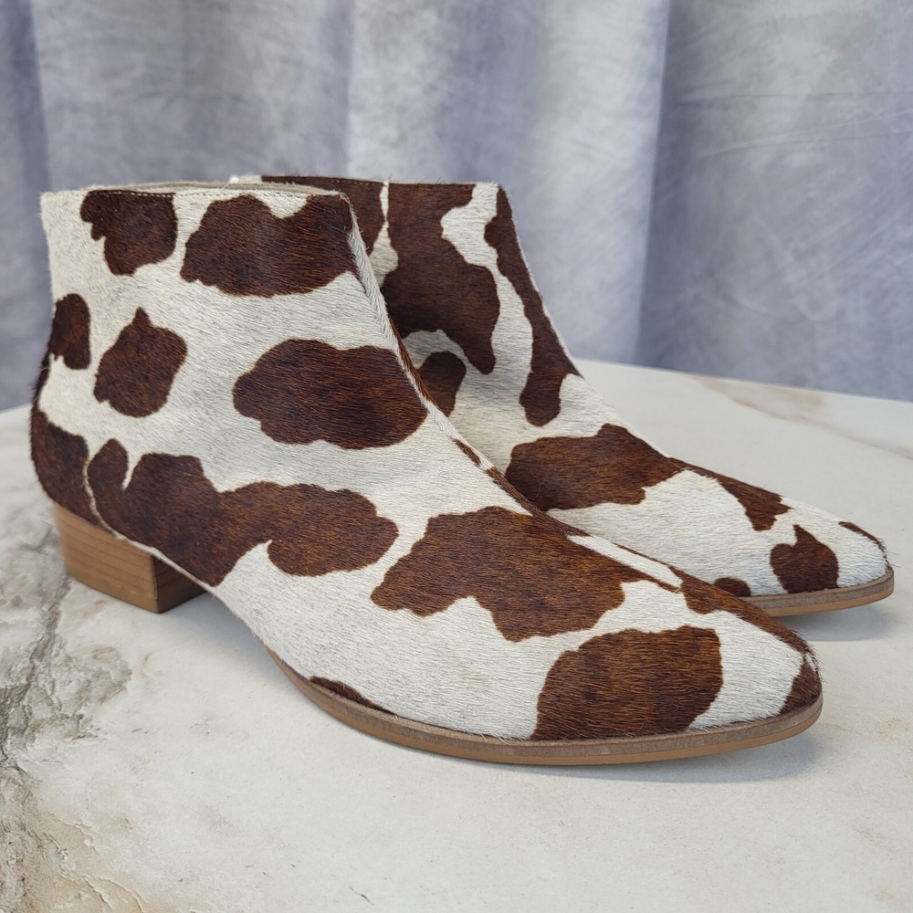 Matisse Pony Hair Cow Print Western Boots Women's Size 6 M White/Brown